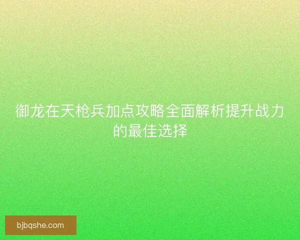 御龙在天枪兵加点攻略全面解析提升战力的最佳选择