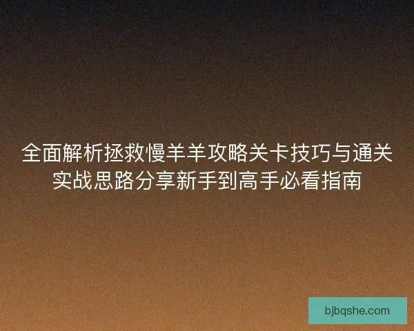 全面解析拯救慢羊羊攻略关卡技巧与通关实战思路分享新手到高手必看指南 全面解析拯救慢羊羊攻略关卡技巧与通关实战思路分享新手到高手必看指南