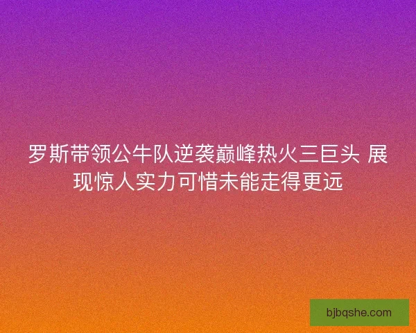 罗斯带领公牛队逆袭巅峰热火三巨头 展现惊人实力可惜未能走得更远